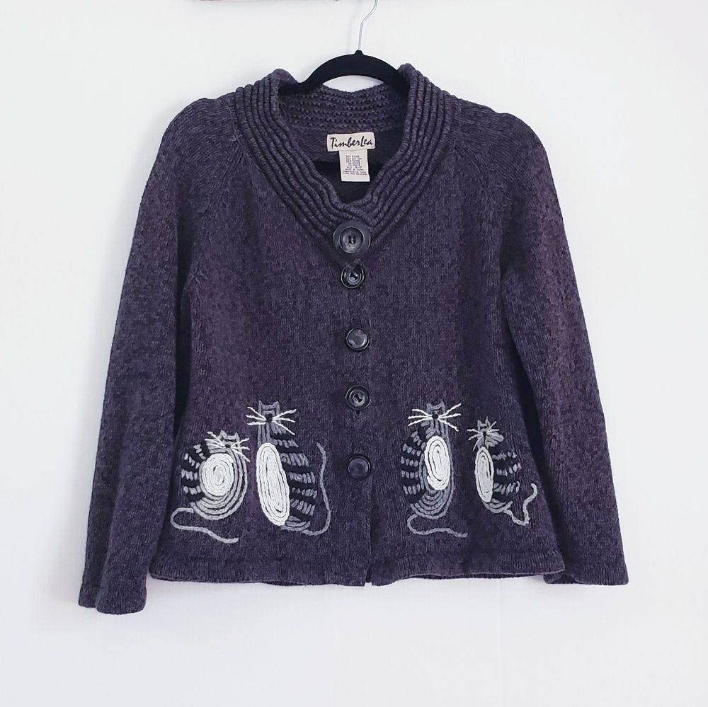 Vintage Timberlea Cat Knit Gray Sweaters Size S